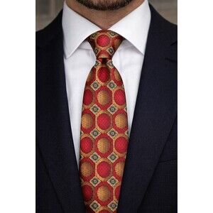 Dress Tie 70s 80s 90s Y2K Mens Zionetti Red Tan With Blue 3.75 Wide